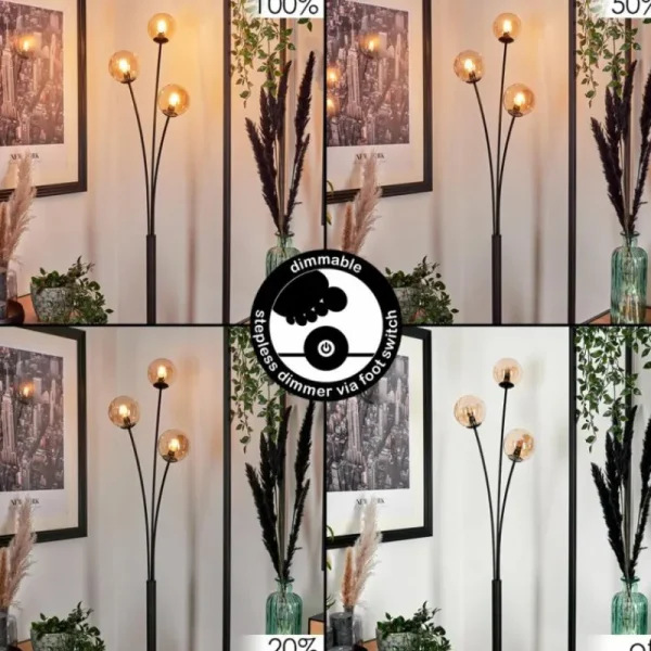 hofstein Lampadaire - Verre 10 cm Bernado Ambre, 3 lumières* Lampes En Verre