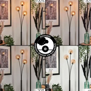 hofstein Lampadaire - Verre 12 cm Bernado Ambre, 3 lumières* Lampes En Verre