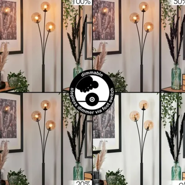 hofstein Lampadaire - Verre 12 cm Bernado Ambre, 3 lumières* Lampes En Verre