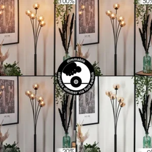 hofstein Lampadaire - Verre 10 cm Bernado Ambre, Clair, 5 lumières* Lampes En Verre
