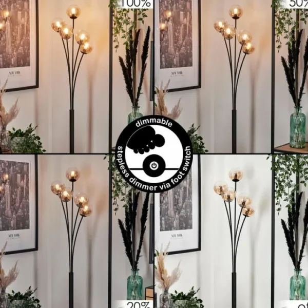 hofstein Lampadaire - Verre 10 cm Bernado Ambre, Clair, 5 lumières* Lampes En Verre
