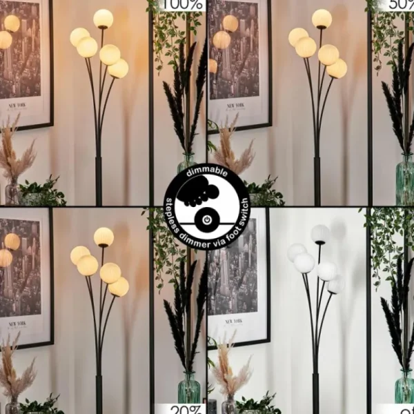hofstein Lampadaire - Verre 10 cm Bernado Blanc, 5 lumières* Lampes Modernes