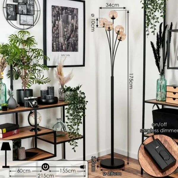 hofstein Lampadaire - Verre 10 cm Bernado Ambre, 5 lumières* Lampes Modernes