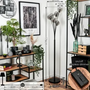 hofstein Lampadaire - Verre 12 cm Bernado Fumé, 6 lumières* Lampes Modernes