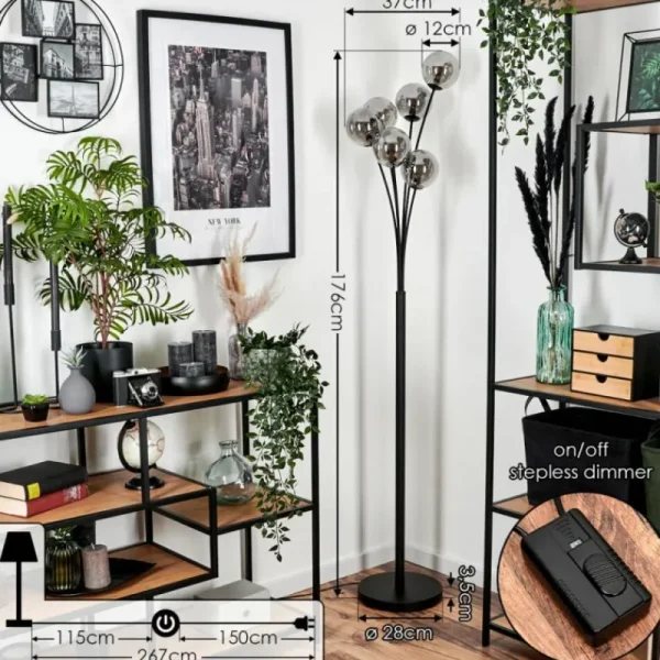 hofstein Lampadaire - Verre 12 cm Bernado Fumé, 6 lumières* Lampes Modernes