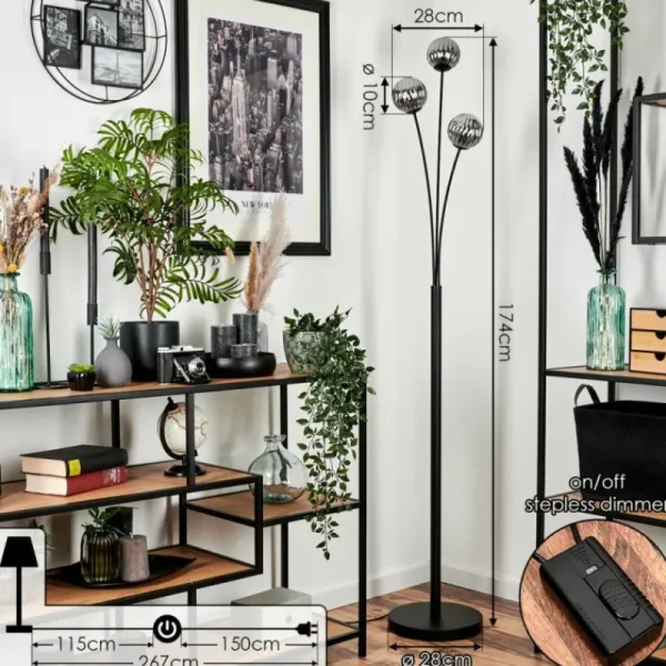 hofstein Lampadaire - Verre 10 cm Bernado Fumé, 3 lumières* Lampes Modernes