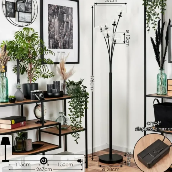 hofstein Lampadaire - Verre 12 cm Bernado Clair, 6 lumières* Lampes Modernes