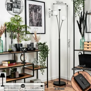 hofstein Lampadaire - Verre 12 cm Bernado Blanc, 3 lumières* Lampes Modernes