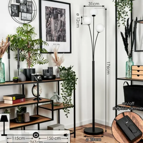 hofstein Lampadaire - Verre 12 cm Bernado Blanc, 3 lumières* Lampes Modernes