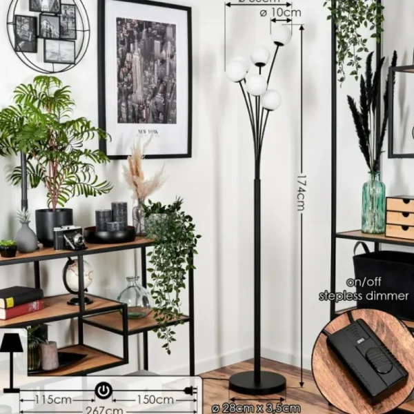 hofstein Lampadaire - Verre 10 cm Bernado Blanc, 6 lumières* Lampes Modernes
