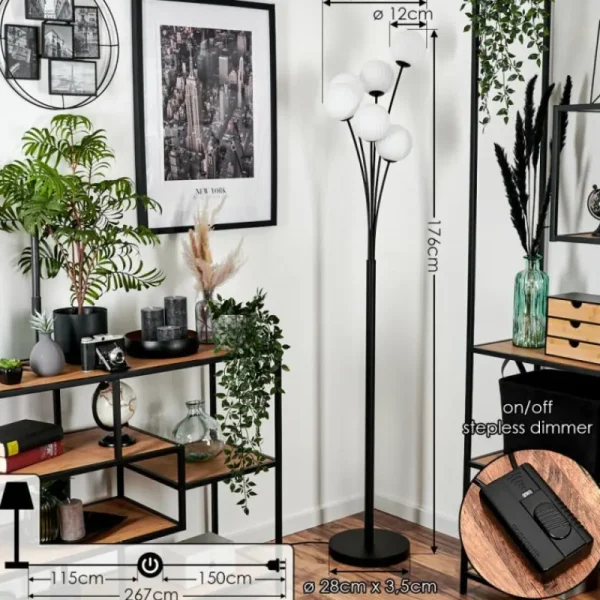 hofstein Lampadaire - Verre 12 cm Bernado Blanc, 6 lumières* Lampes Modernes