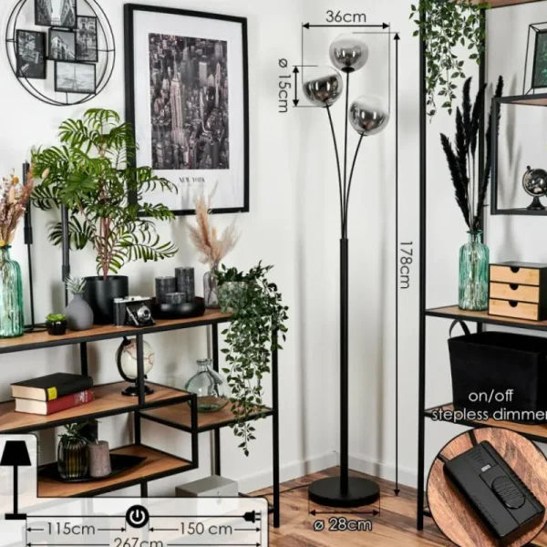 hofstein Lampadaire - Verre 15 cm Bernado Clair, Fumé, 3 lumières* Lampes Modernes