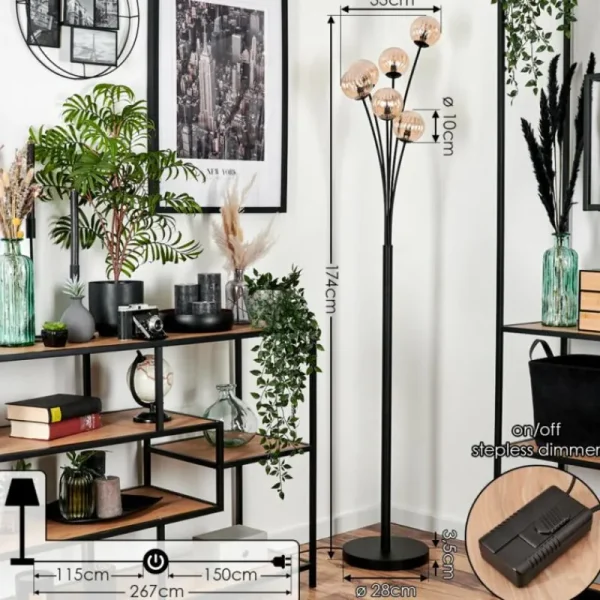 hofstein Lampadaire - Verre 10 cm Bernado Ambre, 6 lumières* Lampes Modernes