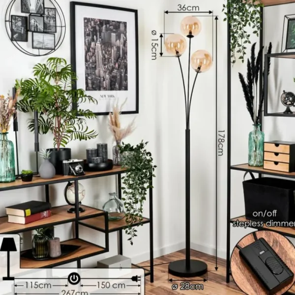 hofstein Lampadaire - Verre 15 cm Bernado Ambre, 3 lumières* Lampes En Verre