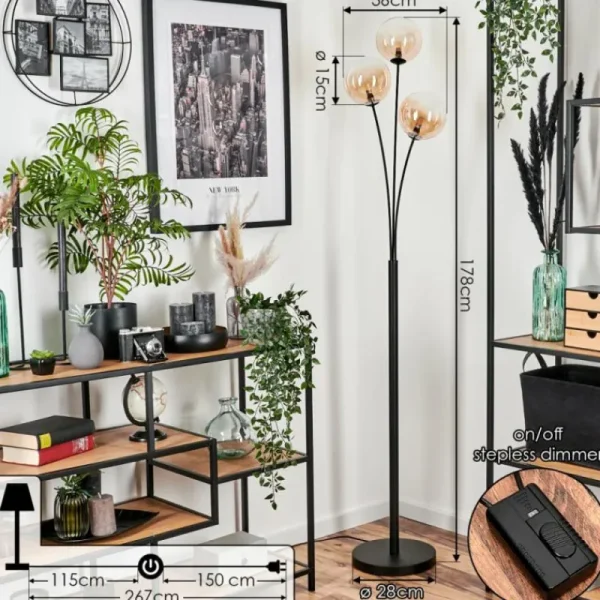 hofstein Lampadaire - Verre 15 cm Bernado Ambre, Clair, 3 lumières* Lampes En Verre