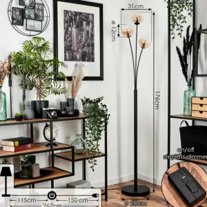 hofstein Lampadaire - Verre 12 cm Bernado Ambre, 3 lumières* Lampes En Verre