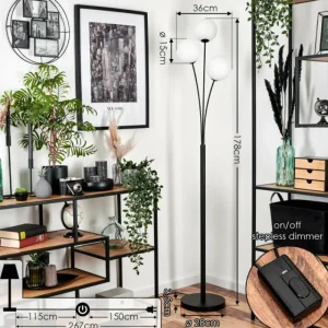hofstein Lampadaire - Verre 15 cm Bernado Blanc, 3 lumières* Lampes Modernes