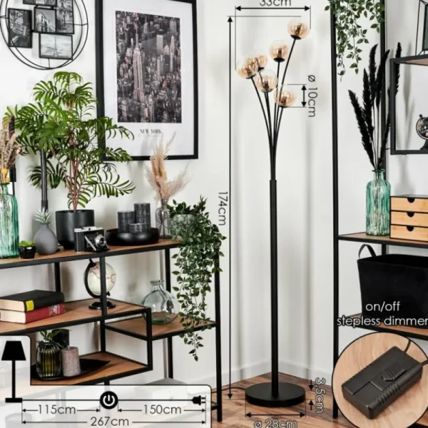 hofstein Lampadaire - Verre 10 cm Bernado Ambre, Clair, 6 lumières* Lampes En Verre