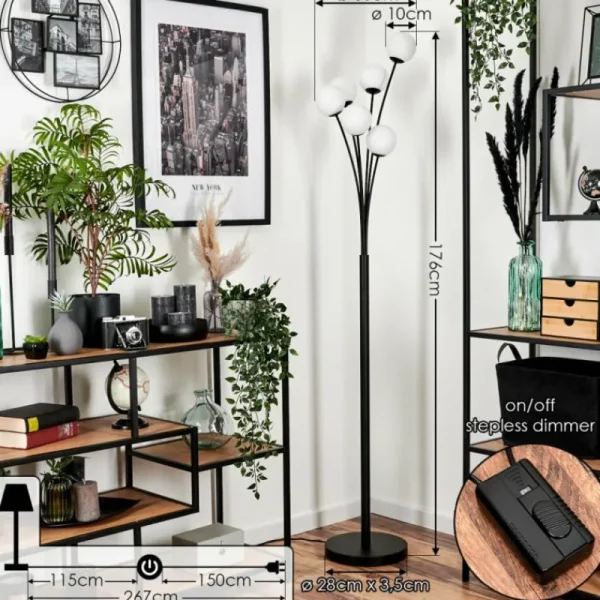 hofstein Lampadaire - Verre 10 cm Bernado Blanc, 6 lumières* Lampes En Verre