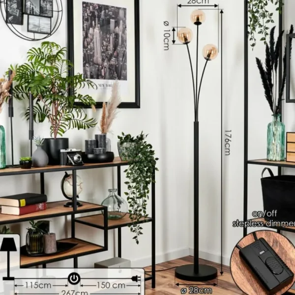 hofstein Lampadaire - Verre 10 cm Bernado Ambre, 3 lumières* Lampes En Verre