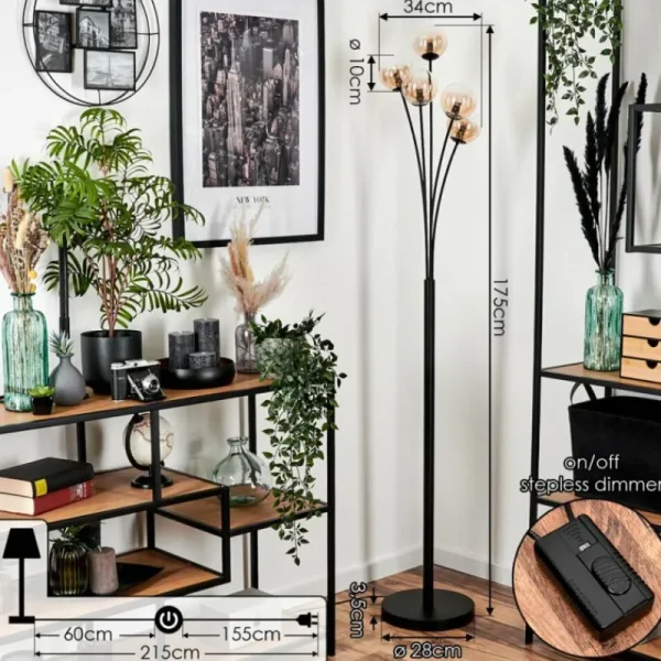 hofstein Lampadaire - Verre 10 cm Bernado Ambre, Clair, 5 lumières* Lampes En Verre