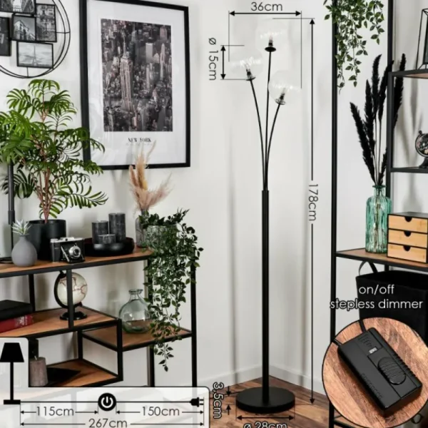 hofstein Lampadaire - Verre 15 cm Bernado Clair, 3 lumières* Lampes Modernes