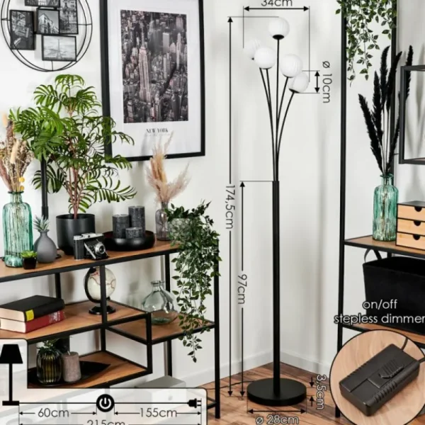 hofstein Lampadaire - Verre 10 cm Bernado Blanc, 5 lumières* Lampes Modernes