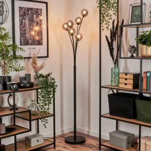 hofstein Lampadaire - Verre 10 cm Bernado Clair, Fumé, 6 lumières* Lampes Modernes