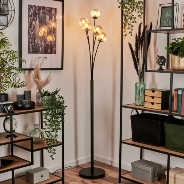 hofstein Lampadaire - Verre 10 cm Bernado Ambre, 5 lumières* Lampes Modernes