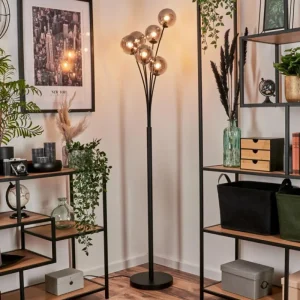 hofstein Lampadaire - Verre 12 cm Bernado Fumé, 6 lumières* Lampes Modernes