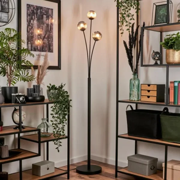 hofstein Lampadaire - Verre 10 cm Bernado Fumé, 3 lumières* Lampes Modernes