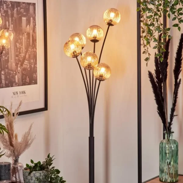 hofstein Lampadaire - Verre 10 cm Bernado Ambre, 6 lumières* Lampes Modernes