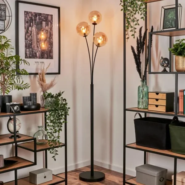 hofstein Lampadaire - Verre 15 cm Bernado Ambre, 3 lumières* Lampes En Verre