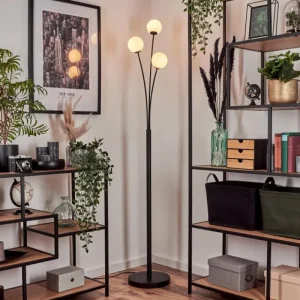 hofstein Lampadaire - Verre 10 cm Bernado Blanc, 3 lumières* Lampes En Verre