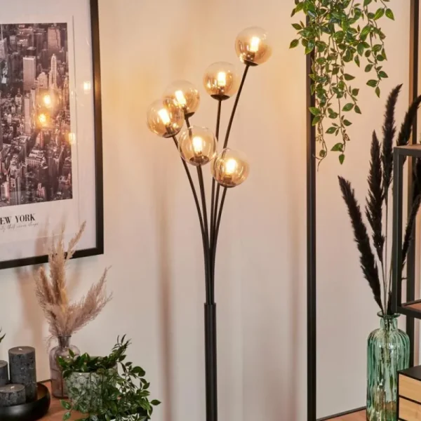 hofstein Lampadaire - Verre 10 cm Bernado Ambre, Clair, 6 lumières* Lampes En Verre