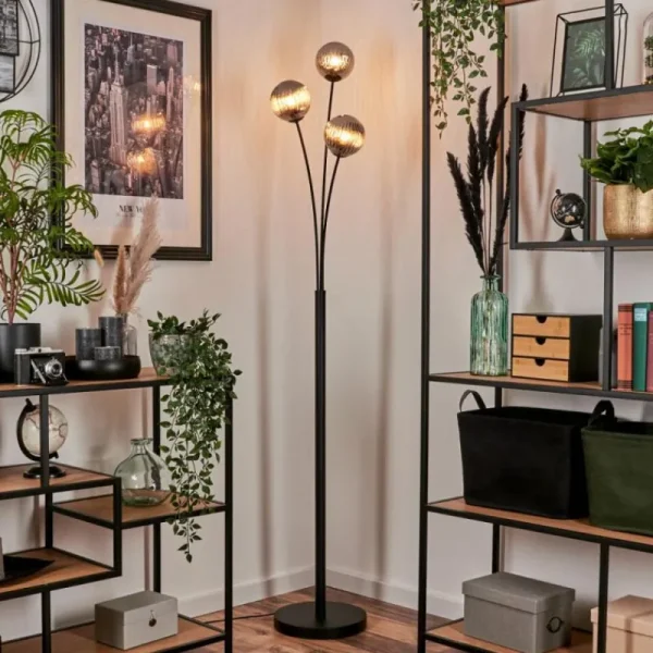 hofstein Lampadaire - Verre 12 cm Bernado Fumé, 3 lumières* Lampes Modernes