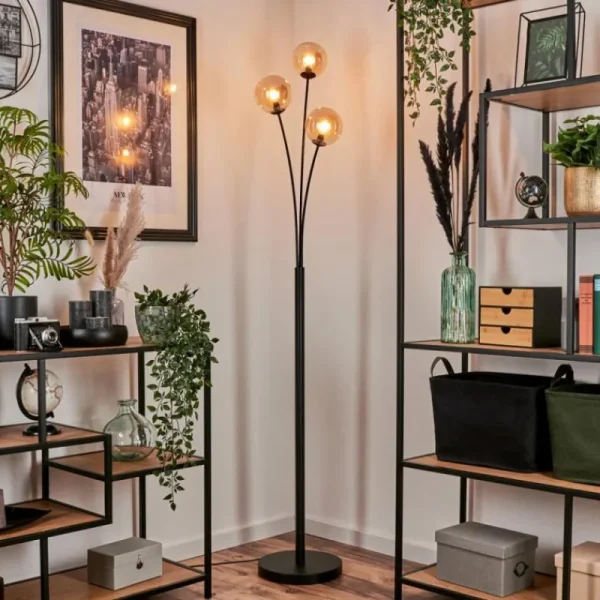 hofstein Lampadaire - Verre 12 cm Bernado Ambre, 3 lumières* Lampes En Verre