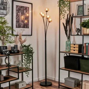 hofstein Lampadaire - Verre 10 cm Bernado Ambre, Clair, 5 lumières* Lampes En Verre