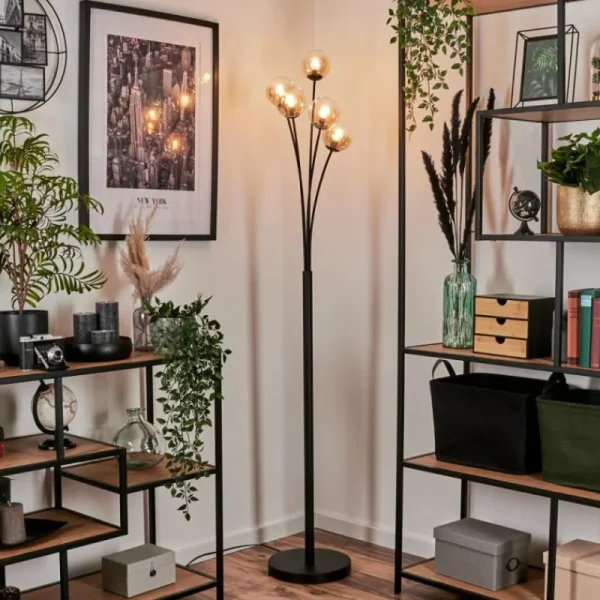 hofstein Lampadaire - Verre 10 cm Bernado Ambre, Clair, 5 lumières* Lampes En Verre