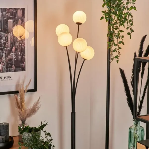 hofstein Lampadaire - Verre 10 cm Bernado Blanc, 5 lumières* Lampes Modernes