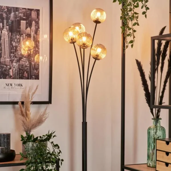 hofstein Lampadaire - Verre 10 cm Bernado Ambre, 5 lumières* Lampes Modernes