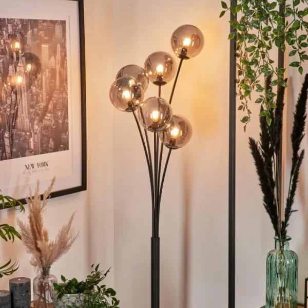 hofstein Lampadaire - Verre 12 cm Bernado Fumé, 6 lumières* Lampes Modernes