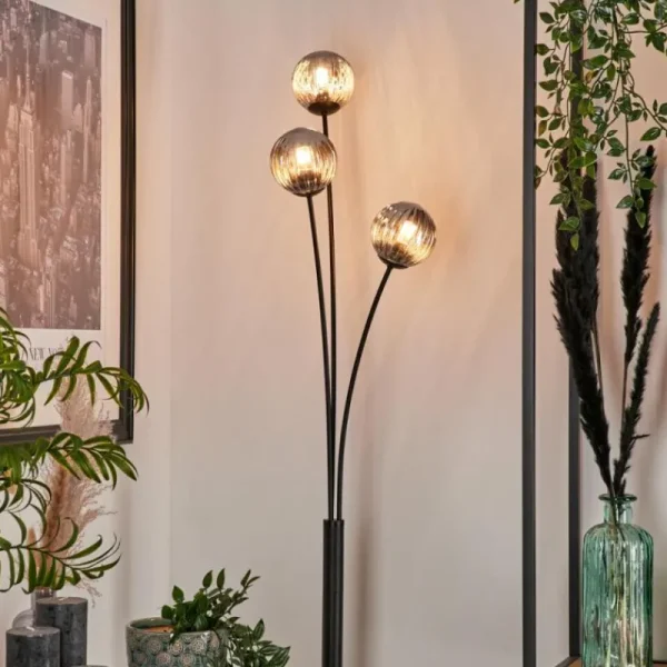 hofstein Lampadaire - Verre 10 cm Bernado Fumé, 3 lumières* Lampes Modernes