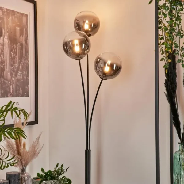 hofstein Lampadaire - Verre 15 cm Bernado Clair, Fumé, 3 lumières* Lampes Modernes