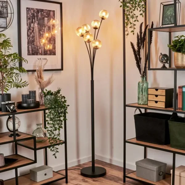 hofstein Lampadaire - Verre 10 cm Bernado Ambre, 6 lumières* Lampes Modernes