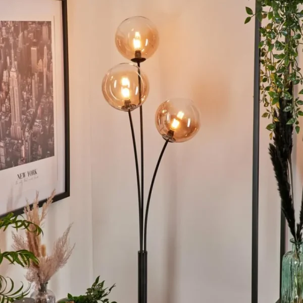 hofstein Lampadaire - Verre 15 cm Bernado Ambre, Clair, 3 lumières* Lampes En Verre