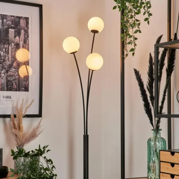 hofstein Lampadaire - Verre 10 cm Bernado Blanc, 3 lumières* Lampes En Verre