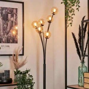 hofstein Lampadaire - Verre 10 cm Bernado Ambre, 6 lumières* Lampes En Verre