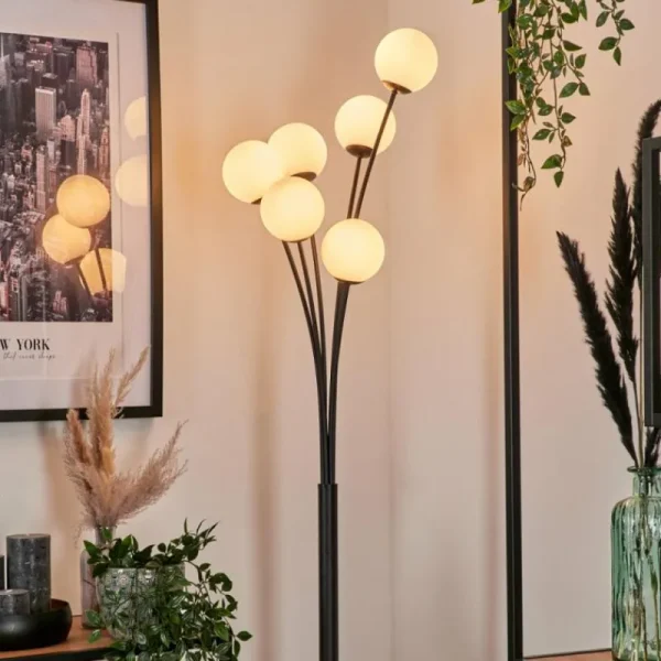 hofstein Lampadaire - Verre 10 cm Bernado Blanc, 6 lumières* Lampes En Verre