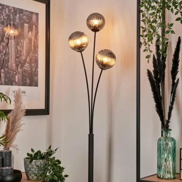 hofstein Lampadaire - Verre 12 cm Bernado Fumé, 3 lumières* Lampes Modernes